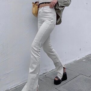 Zara | Super High Waisted Split Hem Mini Flare Cutoff Straight Leg White Jeans